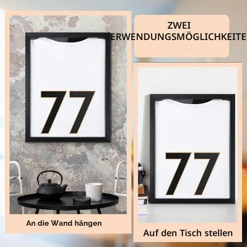 Trikot Bilderrahmen Fussball 45x35 cm, Schwarz Objektrahmen Holz T-Shirt-Präsentationsrahmen, Trikot
