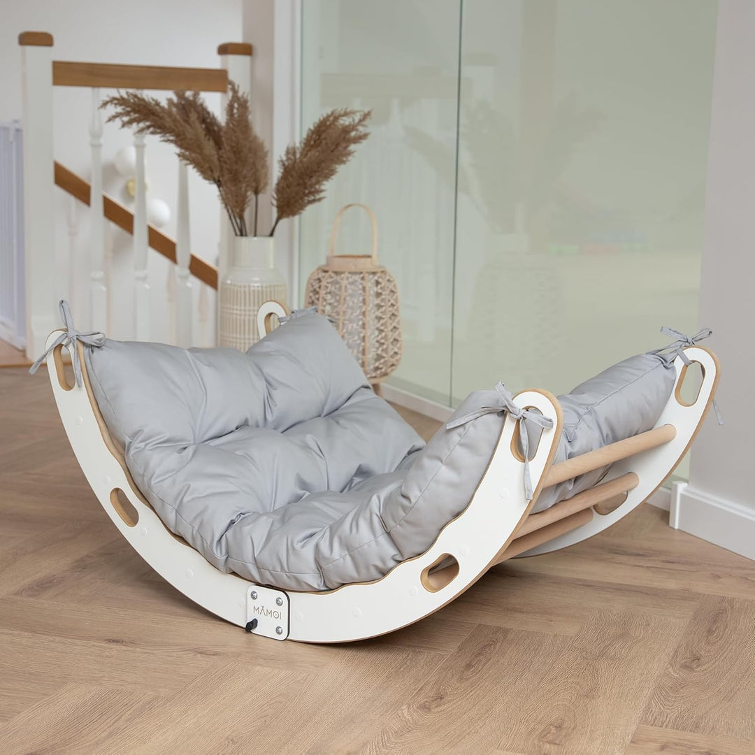 MAMOI® Kletterbogen mit Kissen, Kissen für Kinder, Klettergerüst aus Holz, Kletterdreieck, Baby Klet