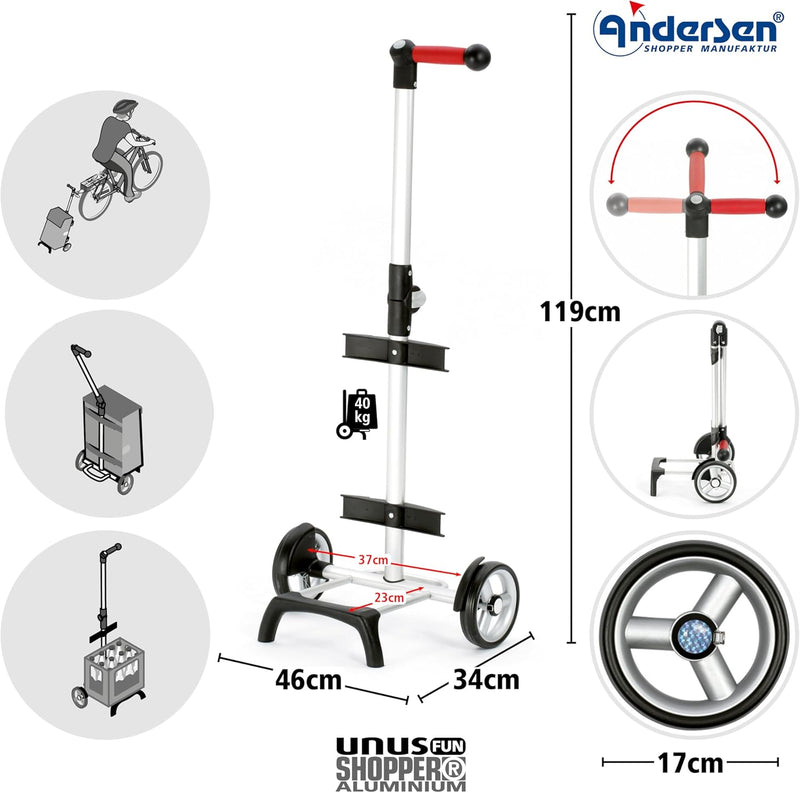 Andersen Shopper Unus Fun Alu mit Rad Ø 17 cm und 47 Liter Tasche Mia anthrazit, Mia Anthrazit