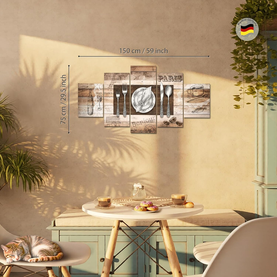 Runa Art Bild Esszimmer Küchenbilder Küche Abstrakt 5 Teilig Kaffee Beige Braun Wandbilder auf Vlies