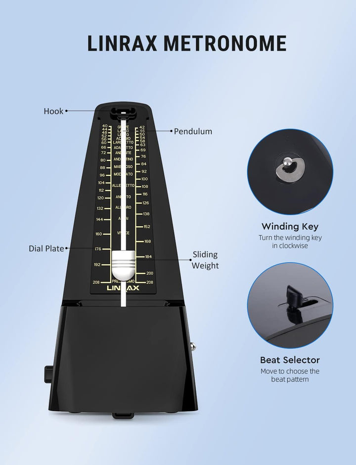 Linrax M1 Mechanisches Metronom für Klavier Violine Gitarre Bass Ukulele Schlagzeug Saxophon Banjo M