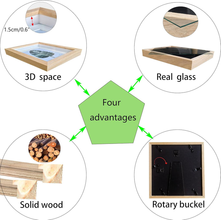 Houstimi 3D Bilderrahmen zum Befüllen Bilderrahmen Holz 13x18cm 2 Pack Natural Fotorahmen aus Massiv