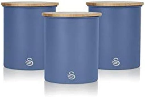 Swan SWKA17513BLUN Nordic Vorratsdosen für Zucker, Tee, Kaffee, Blau, 3 Stück, Karbonstahl, Einheits