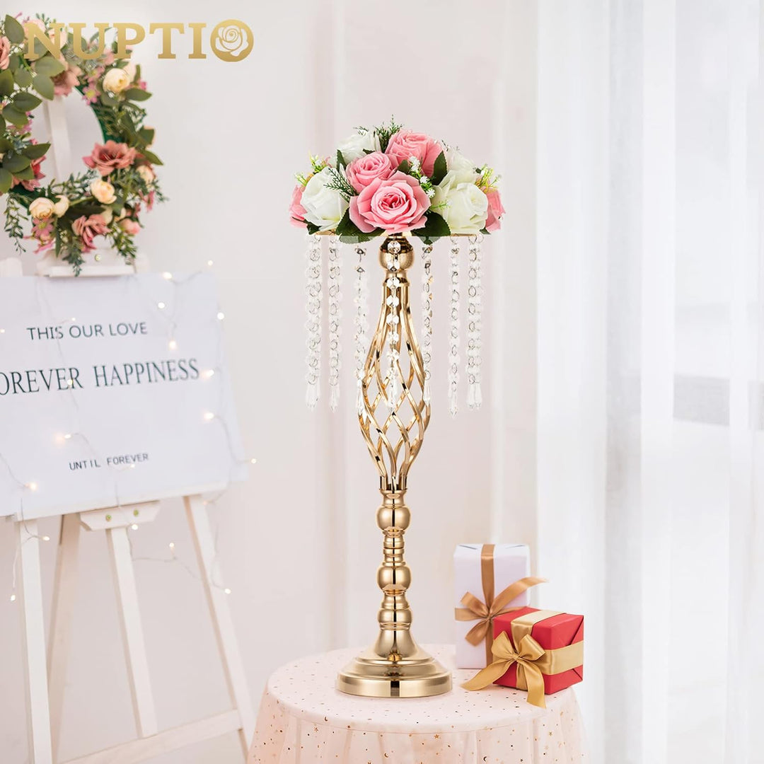 NUPTIO 2 Stück Kristallblumenständer Hochzeit Mittelstücke für Tische, 55cm Hoch Elegante Metall Blu