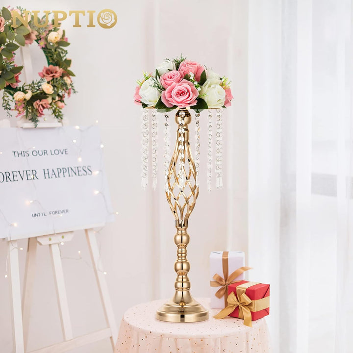 NUPTIO 2 Stück Kristallblumenständer Hochzeit Mittelstücke für Tische, 55cm Hoch Elegante Metall Blu
