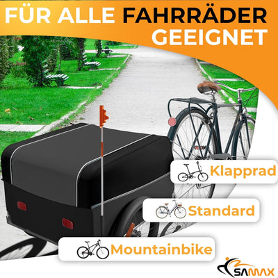 SAMAX Transportanhänger Fahrradanhänger Lastenanhänger Fahrrad Anhänger - mit Kupplung - 40 Kg / 120