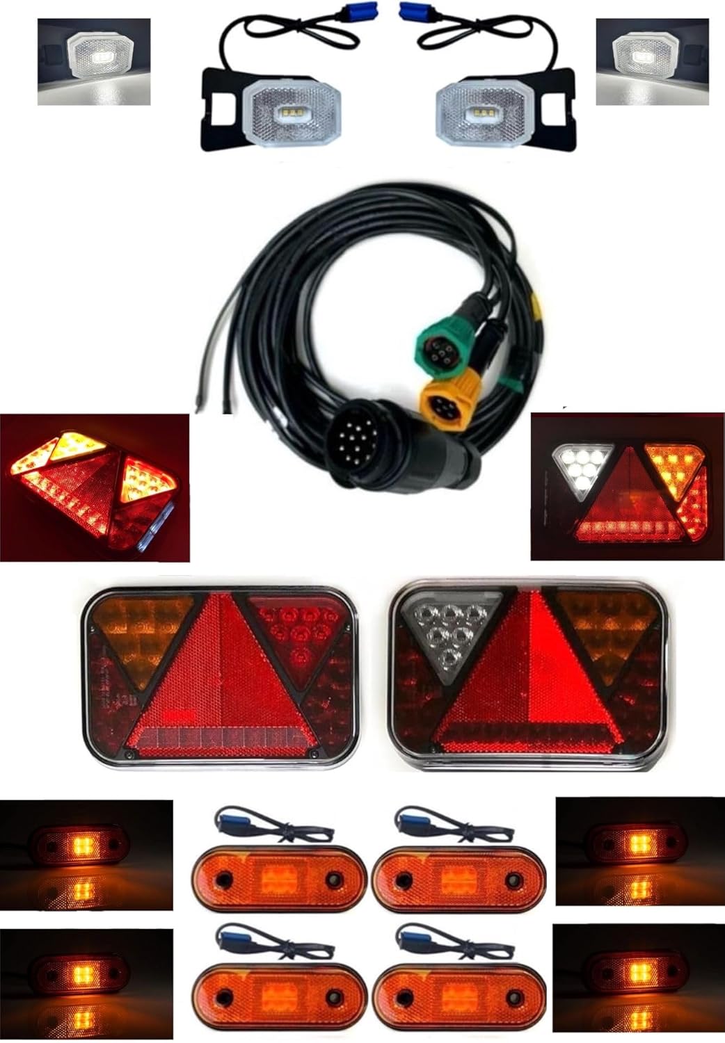 MelTruck® Anhängerbeleuchtung LED Rückleuchten u. Umrissleuchten 13 polig Kabelsatz 7m Set