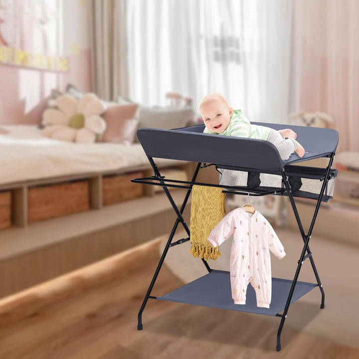 Baby Wickeltisch Klappbarer Wickeltisch Mobiler Wickeltisch mit Sicherheitsgurt und Ablagefächern,Pl