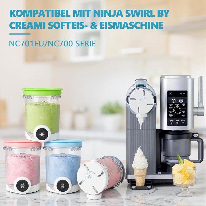 Nepfaivy Behälter für Ninja Swirl by Creami - 4er-Set Eiscremebecher und Deckel Kompatibel mit Ninja