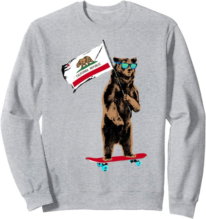California Flag Skateboard Riding Bear Sweatshirt