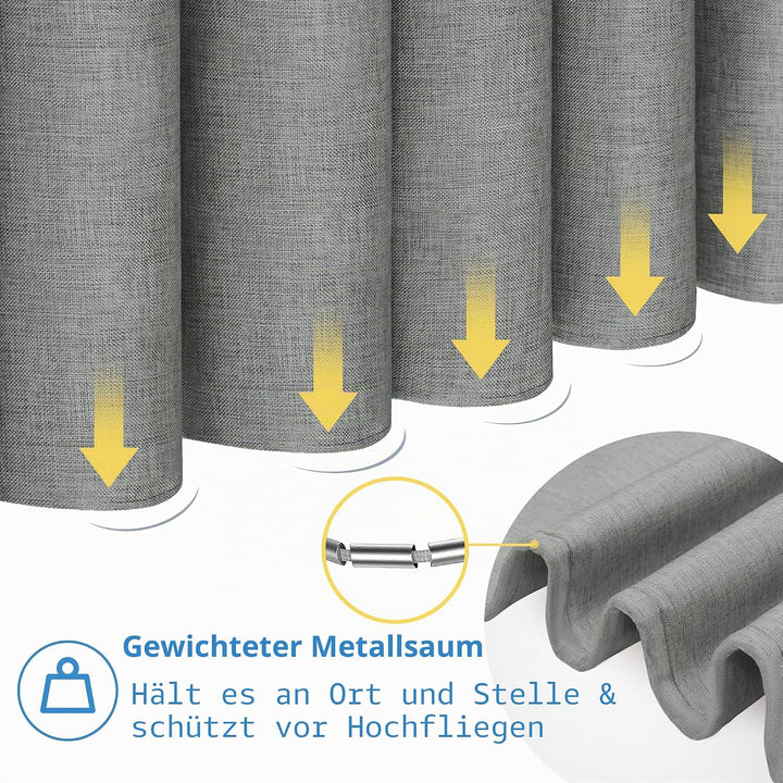 VANZAVANZU Duschvorhang Leinen mit Metall Duschvorhangringe Stoff Textil Badewannenvorhang Anti Schi