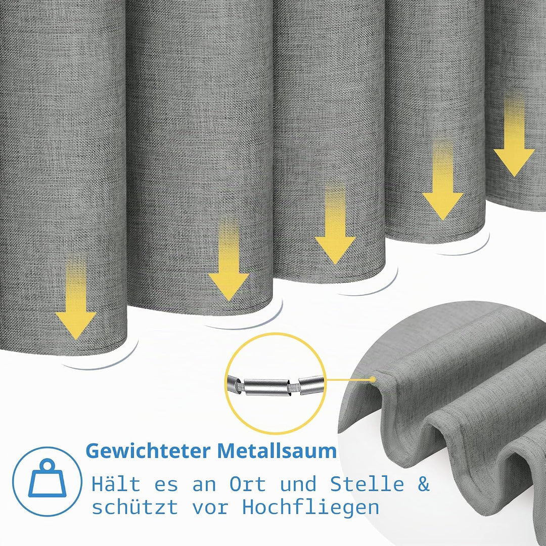 VANZAVANZU Duschvorhang Leinen mit Metall Duschvorhangringe Stoff Textil Badewannenvorhang Anti Schi