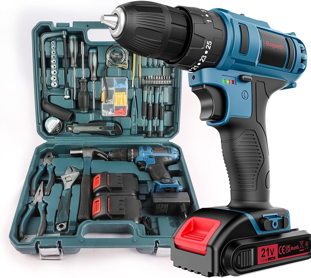Bogseth 21V Akkuschrauber Set,Akkubohrer mit 112PCS Werkzeugkoffer,45 N.m Max akku bohrmaschine mit