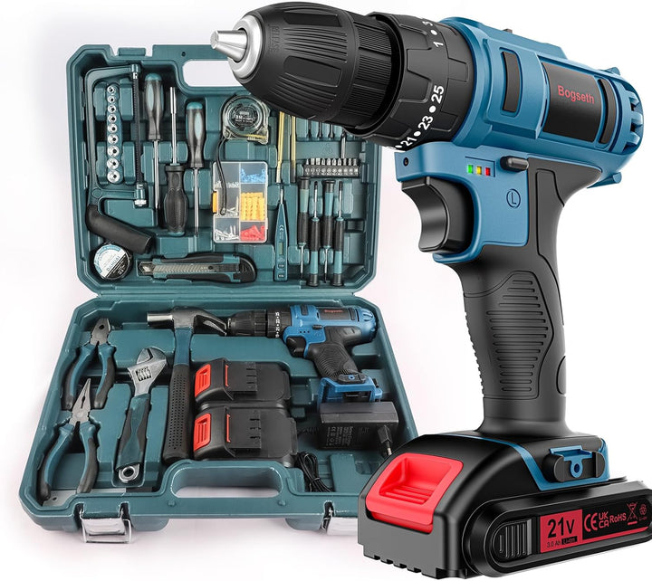 Bogseth 21V Akkuschrauber Set,Akkubohrer mit 112PCS Werkzeugkoffer,45 N.m Max akku bohrmaschine mit
