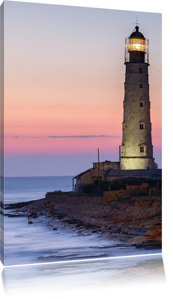 Pixxprint Leuchtturm in Abenddämmerung als Leinwandbild | Grösse: 100x70 | Wandbild| Kunstdruck | fe