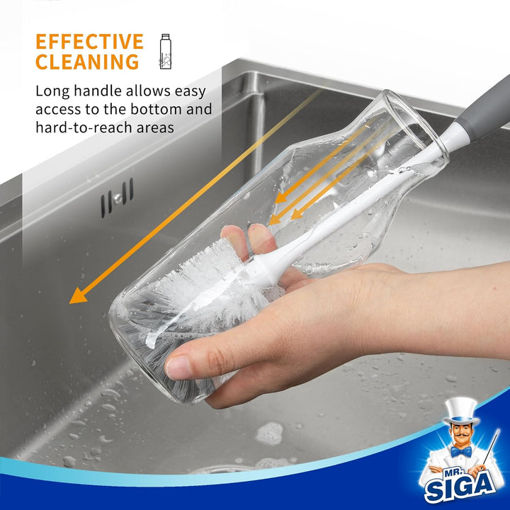 MR.SIGA Flaschenbürste mit langem Griff, Flexible Scheuerbürste für Wasserflaschen, Gläser, Tassen,