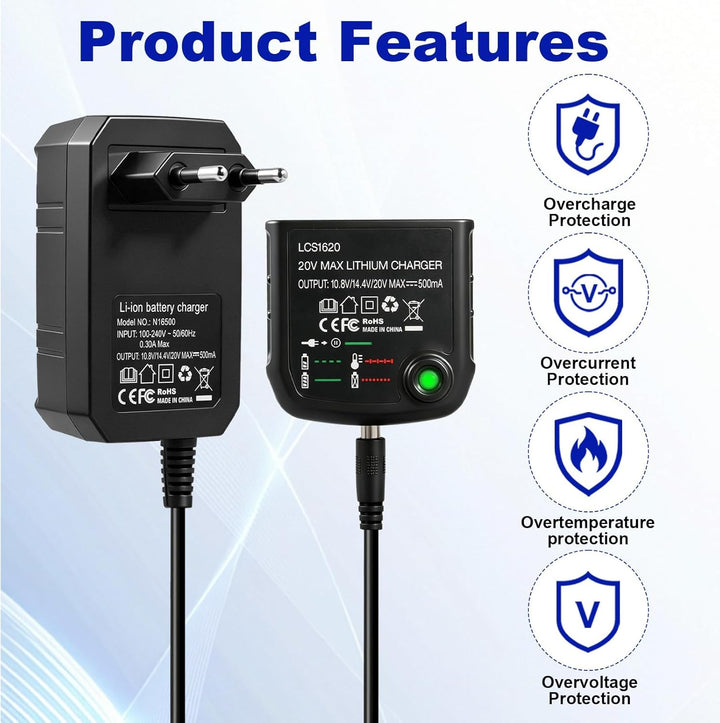 LCS1620 18V/20V Lithium-Ionen-Ladegerät für Black & Decker, Ersatzladegerät passend für 10,8V/14,4V/