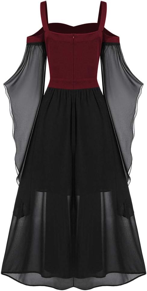 CHARMMA Gothic Halloween Kleid Kostüm Damen,Übergrösse A-Linie Schnüren Maxi Kleider mit Schmetterli