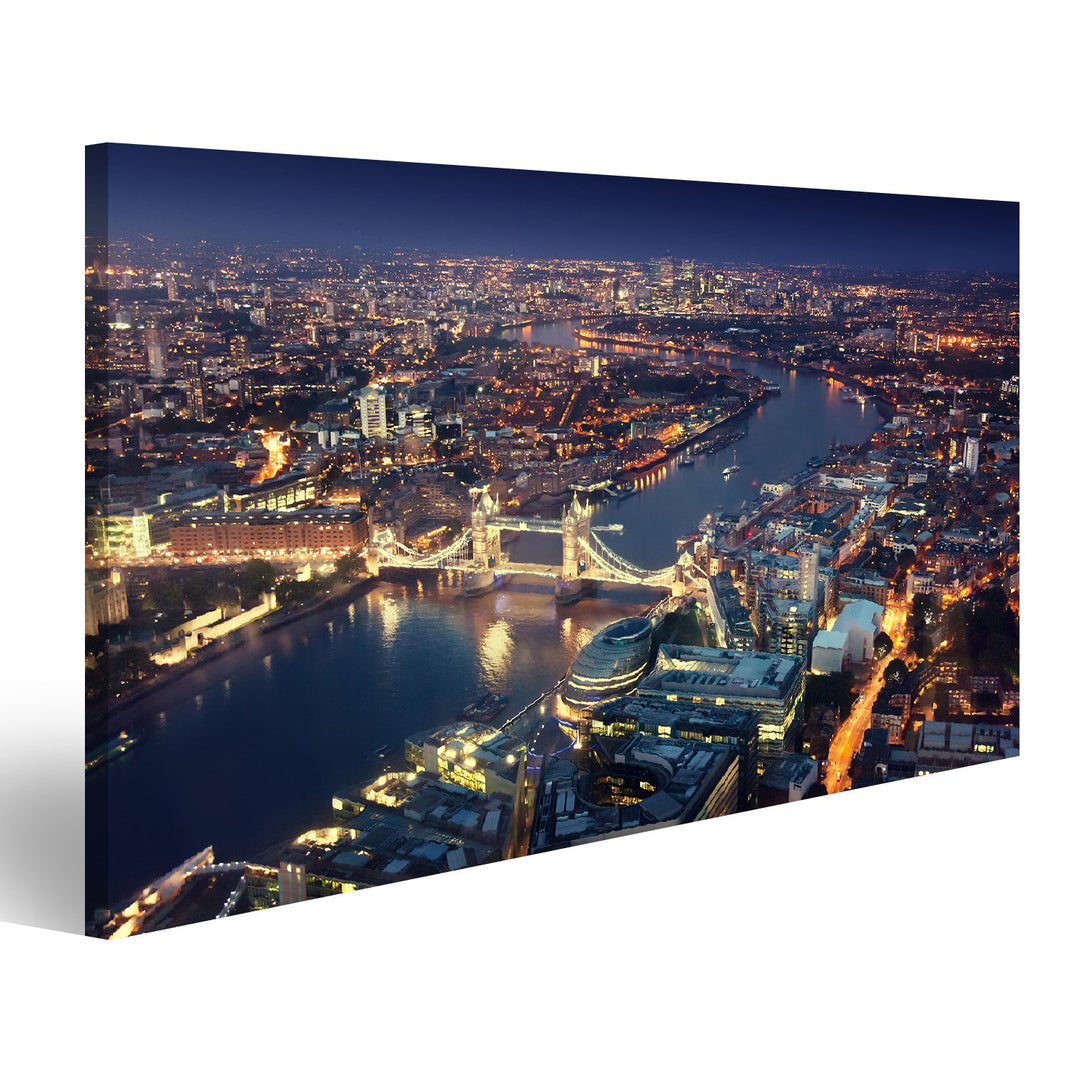 Bild Bilder auf Leinwand London bei Nacht mit städtischen und Tower Bridge Wandbild, Poster, Leinwan
