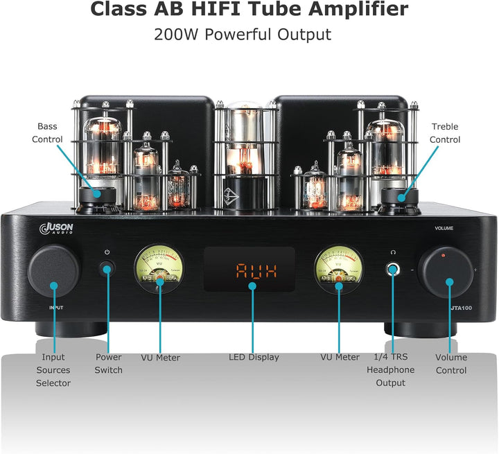 Juson Audio JTA100 2025 200 W Vakuum Röhrenverstärker Integrierter Hybrid mit BT 5.0, OPT AUX,COAX,P