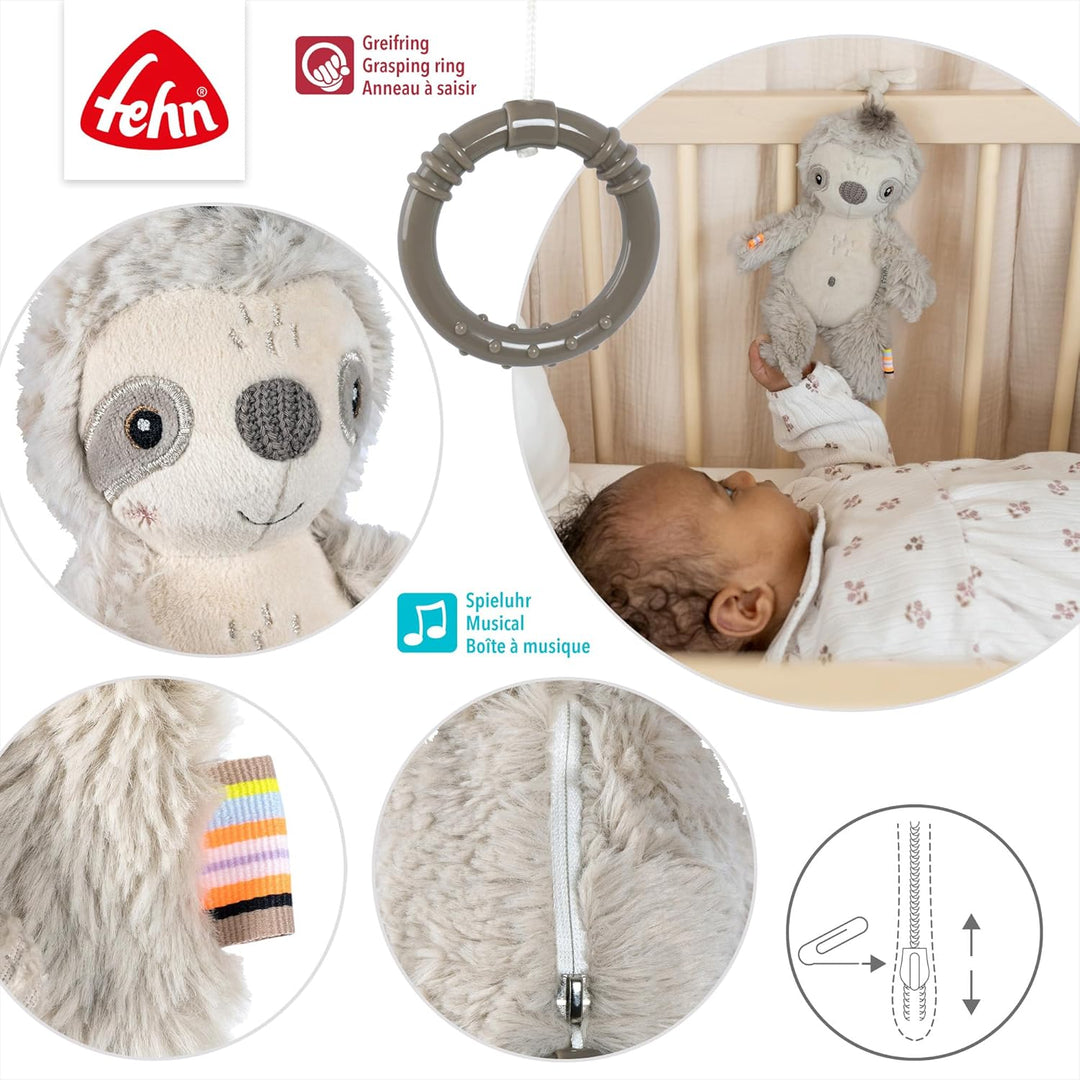 Fehn Mini-Spieluhr Faultier – Kuscheltier & Einschlafhilfe: Aufzieh-Spieluhr mit sanfter Melodie Wei