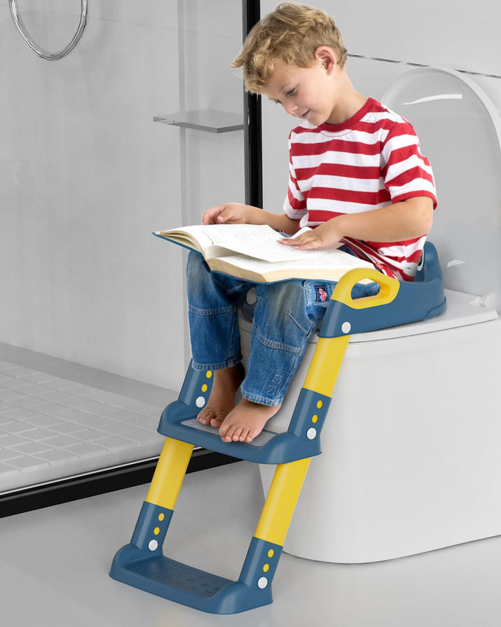 Toilettensitz Kinder mit Treppe, Toilettentrainer für Kinder, WC Sitz mit PU Gepolsterter, Höhenvers