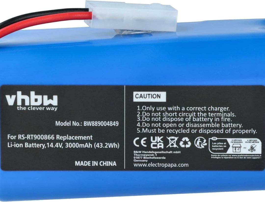 vhbw Akku kompatibel mit Rowenta Explorer 60, 20, 40, 50, 45 Saugroboter Blau (30000 mAh, 14,4 V, Li