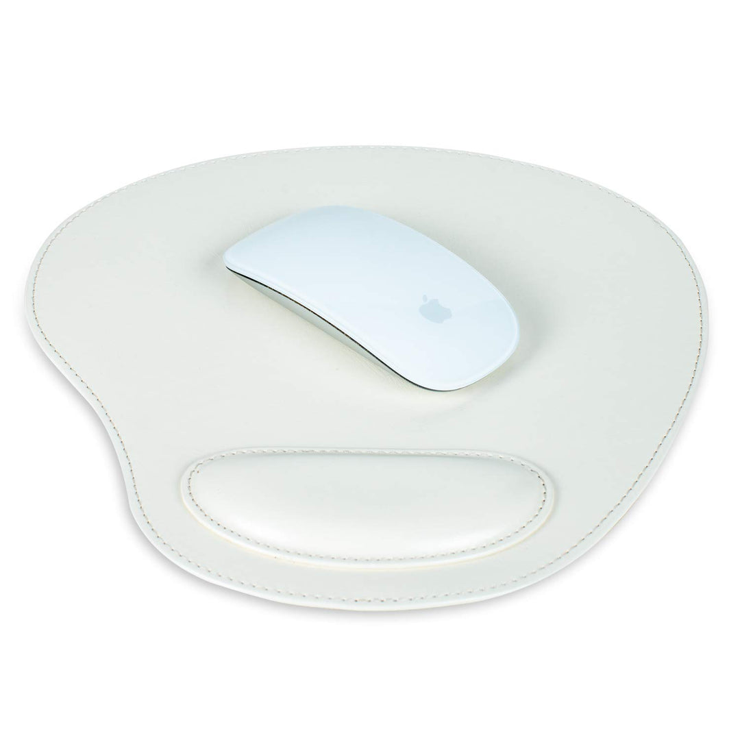 Londo Leder Oval Mouspad mit Handgelenkauflage - Rutschfesten Unterseite, Glatte Oberfläch Weiss, We