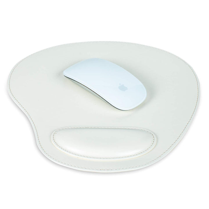 Londo Leder Oval Mouspad mit Handgelenkauflage - Rutschfesten Unterseite, Glatte Oberfläch Weiss, We