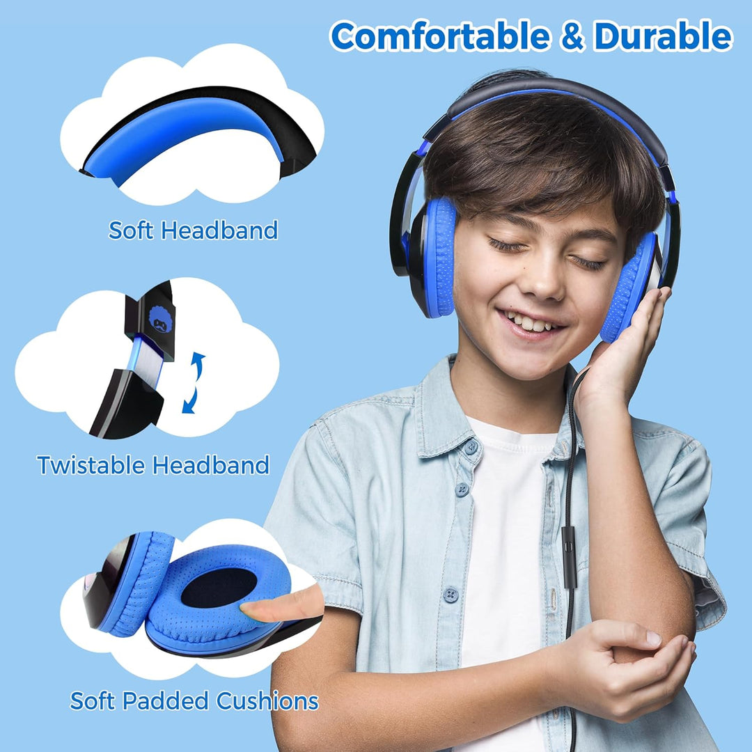 RockPapa Comfort+ Kinder Kopfhörer für Schule Jungen, Kopfhörer Kinder mit Kabel, Einstellbar, 3,5 m