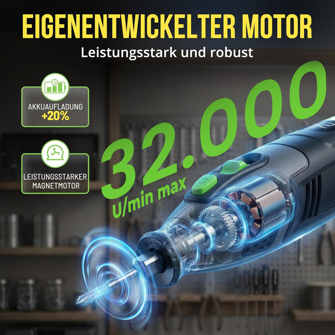 Multifunktionswerkzeug Akku, 12V 2.5Ah Multitool mit LCD Display, 8000-32000 U/min Rotationswerkzeug