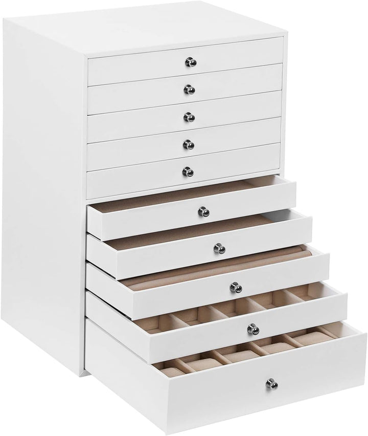 SONGMICS Schmuckkästchen, Schmuckschatulle mit 10 Ebenen, grosse Schmuckbox aus Kunstleder, mit Schu