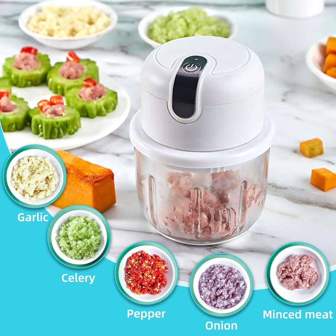 Elektrischer Küchenzerkleinerer, Zwiebelzerkleinerer elektrisch 350 ml, USB-Aufladung, kabelloser Zw