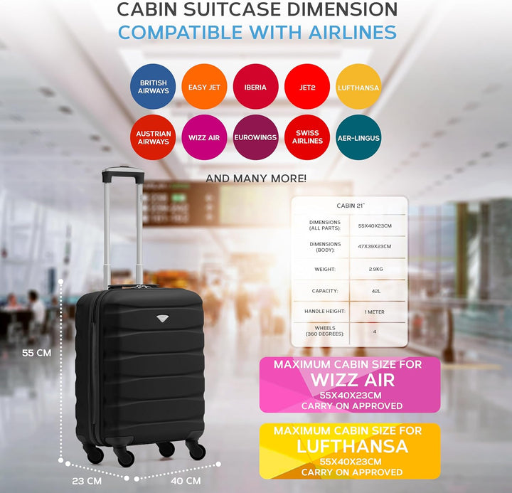 Flight Knight Leichte 4-Rad-ABS-Hartschalenkoffer Handgepack, zugelassen fur uber 35 Fluggesellschaf