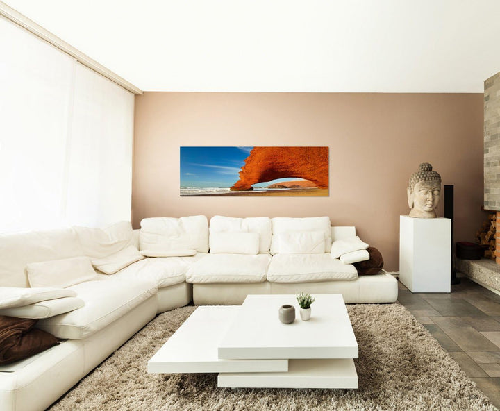 Paul Sinus Art Panoramabild auf Leinwand und Keilrahmen 150x50cm Marokko Felsen Meer Strand Himmel