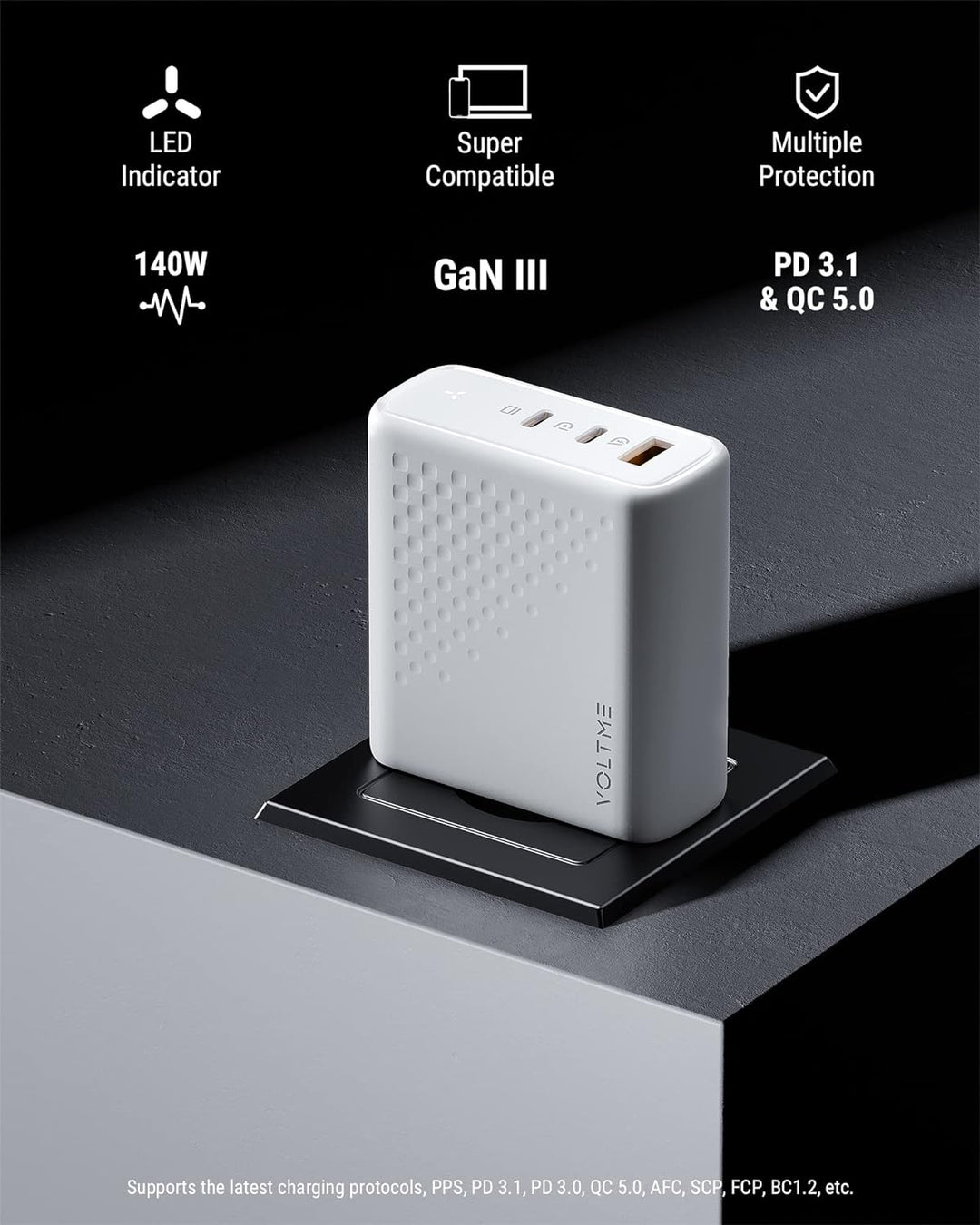 VOLTME 140W USB C Ladegerät PD3.1 & PPS Netzteil USB C, 3-Port Ladegerät GaN III Adapter Schnelllade