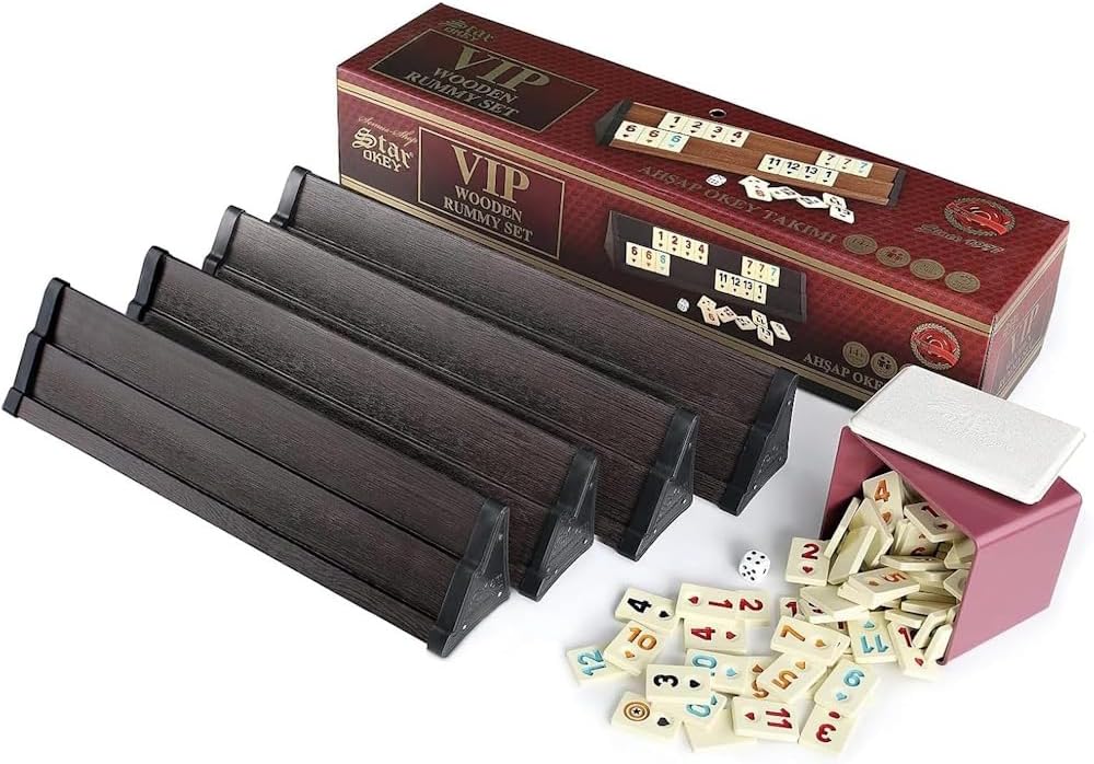 STAR V.I.P Holz Wooden Rummy Set VIP Okey mit Melamin Steine AHSAP Okey