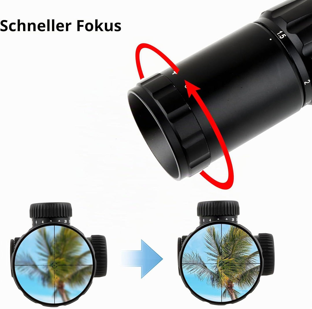 FOCUHUNTER 1.5-6X24mm Teleskop, seitlicher Parallaxenausgleich optisches Monokular, grüner voll mult