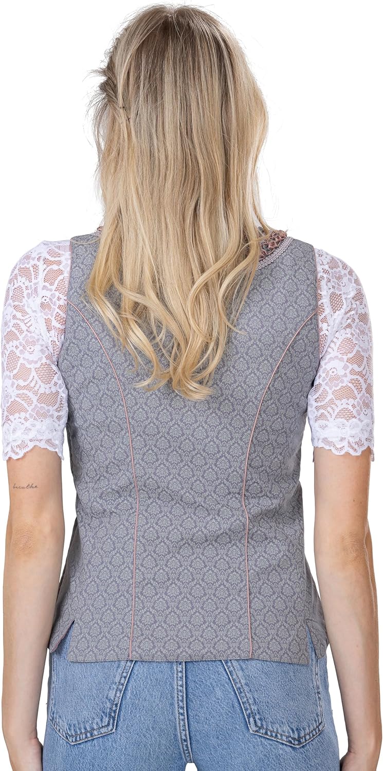 Exklusives Designer Trachten Mieder - Korsage grau/Altrosa – Jaquard & Satin Trachtenmieder Luise 36
