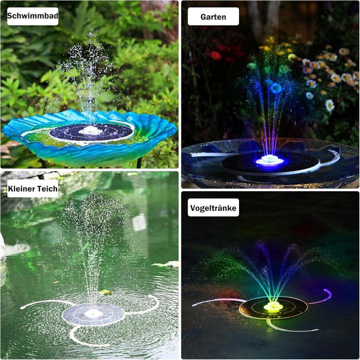 AISITIN 5,5W LED Solar Springbrunnen mit Verstellbare Stützstange Buntes Teichpumpe Solarbrunnen mit