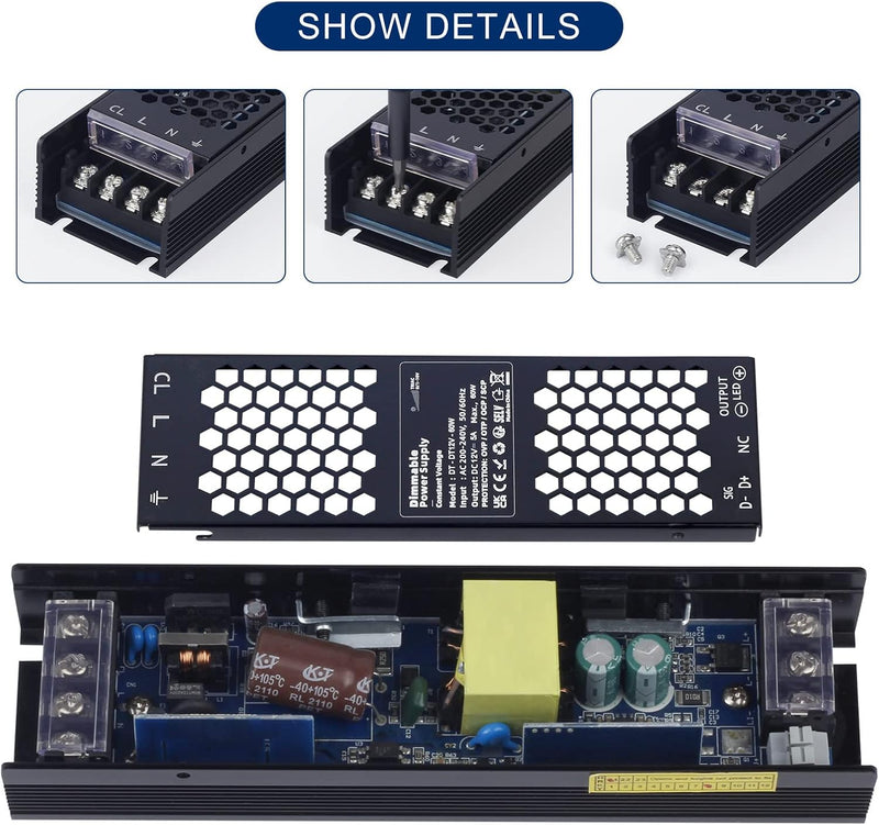 VARICART LED Trafo 12V 60W 5A LED Transformator Dimmbar AC 230V zu 12V DC Elektronischer Niederspann