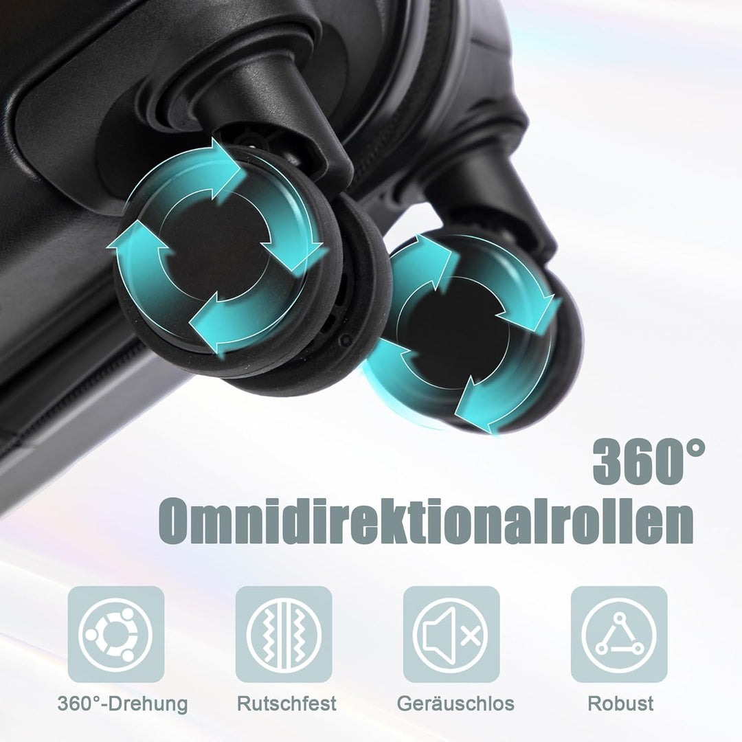 Hartschalen-Koffer Trolley Handgepäck Rollkoffer, Reisekoffer Set mit 4 Rollen, 2er Gepäckset Schwar