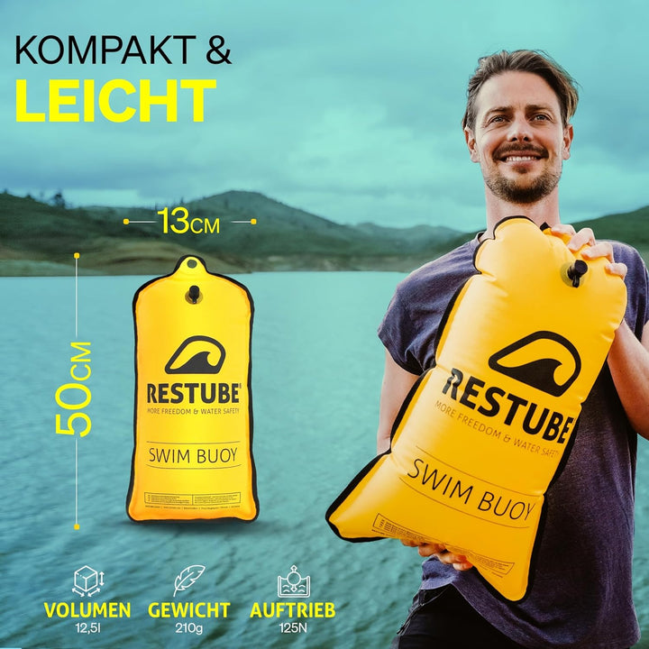Restube Schwimmboje - Aufblasbare Schwimmhilfe für Schwimmen, Schnorcheln, Triathlon, SUP, Freiwasse