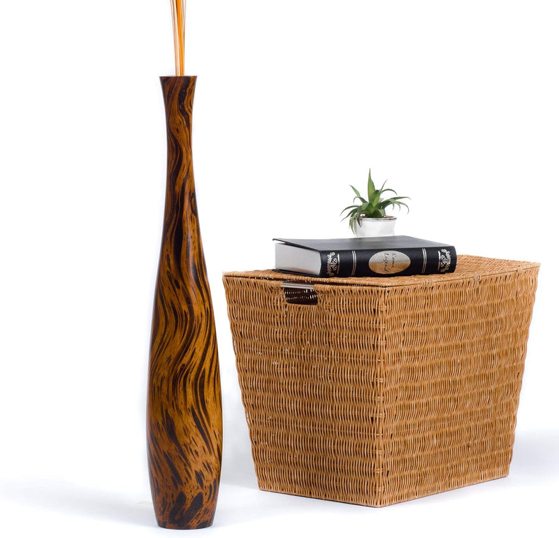 Leewadee Grosse Bodenvase für Dekozweige hohe Standvase Design Holzvase, Holz, 70 cm, Braun Hellbrau