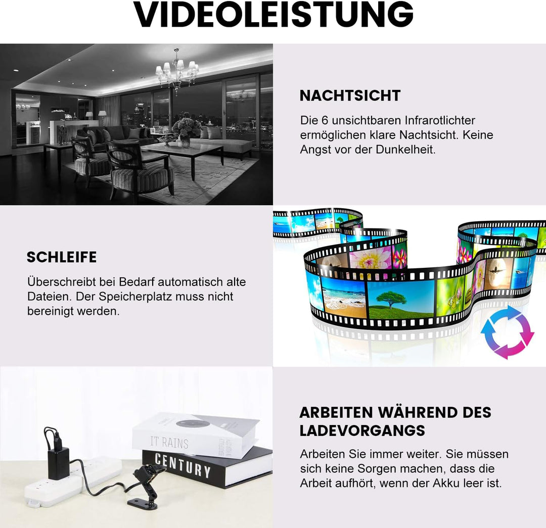 Bextgoo Mini Kamera Ohne WLAN, 1080P Überwachungskamera Ohne WLAN mit 32GB Speicherkarte, Nachtsicht
