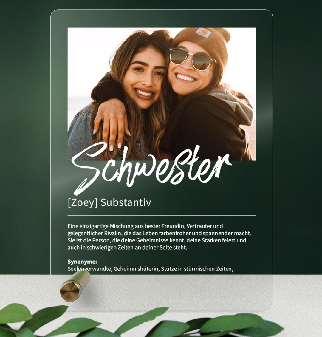 Schwester Geschenk personalisiert - Acryl Foto Geschenk: Definition wie im Duden - Geschenke für Sch