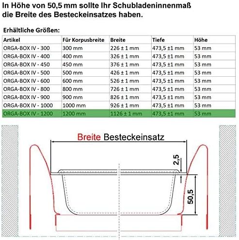 Orga-Box® IV UNIVERSAL Besteckeinsatz Besteckkasten silbergrau für 120er Schublade (473,5 x 1126 mm)