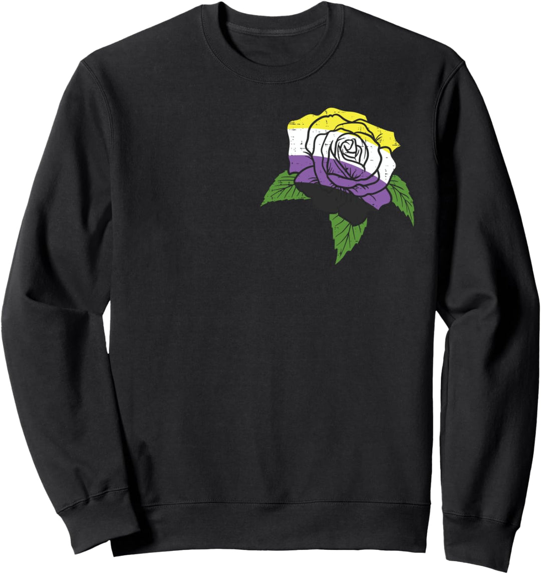 Pocket Rose Flower LGBTQ Non-Binary Genderqueer Enby NB Sweatshirt