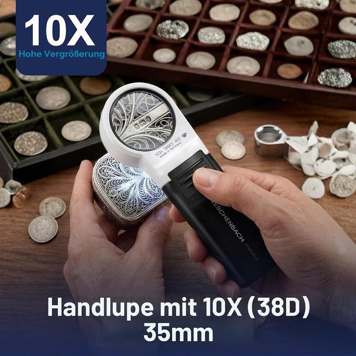 Eschenbach Optik Lupe Handlupe mit LED-Beleuchtung mobiluxLED Vergrösserung: 10x Linsengrösse: (Ø) 3