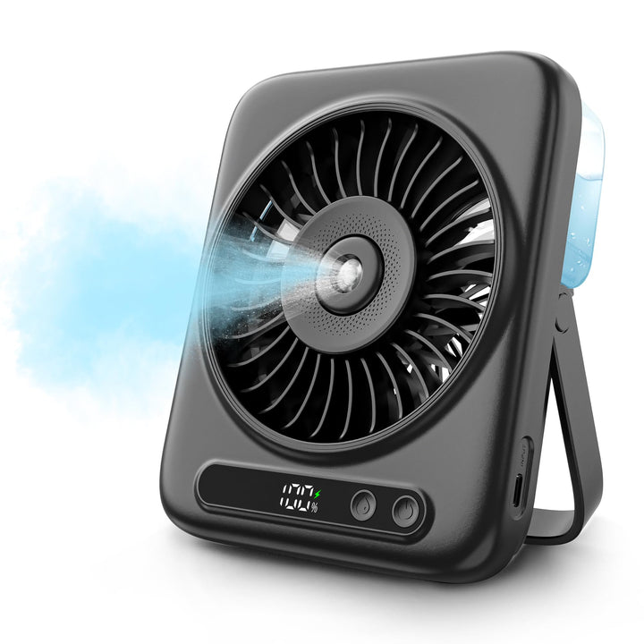 Mini Tischventilator mit Wasserkühlung & LED-Anzeige - 6000mAh Akku Aufladbar Tisch Ventilator Leise